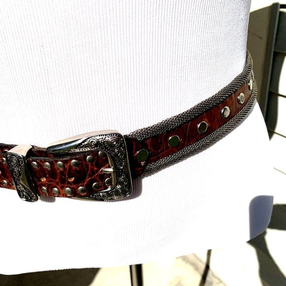 NANNI MADE IN ITALY WOMEN\'S BROWN LEATHER AND METAL DESIGNER BELT SIZE 36 main image 9